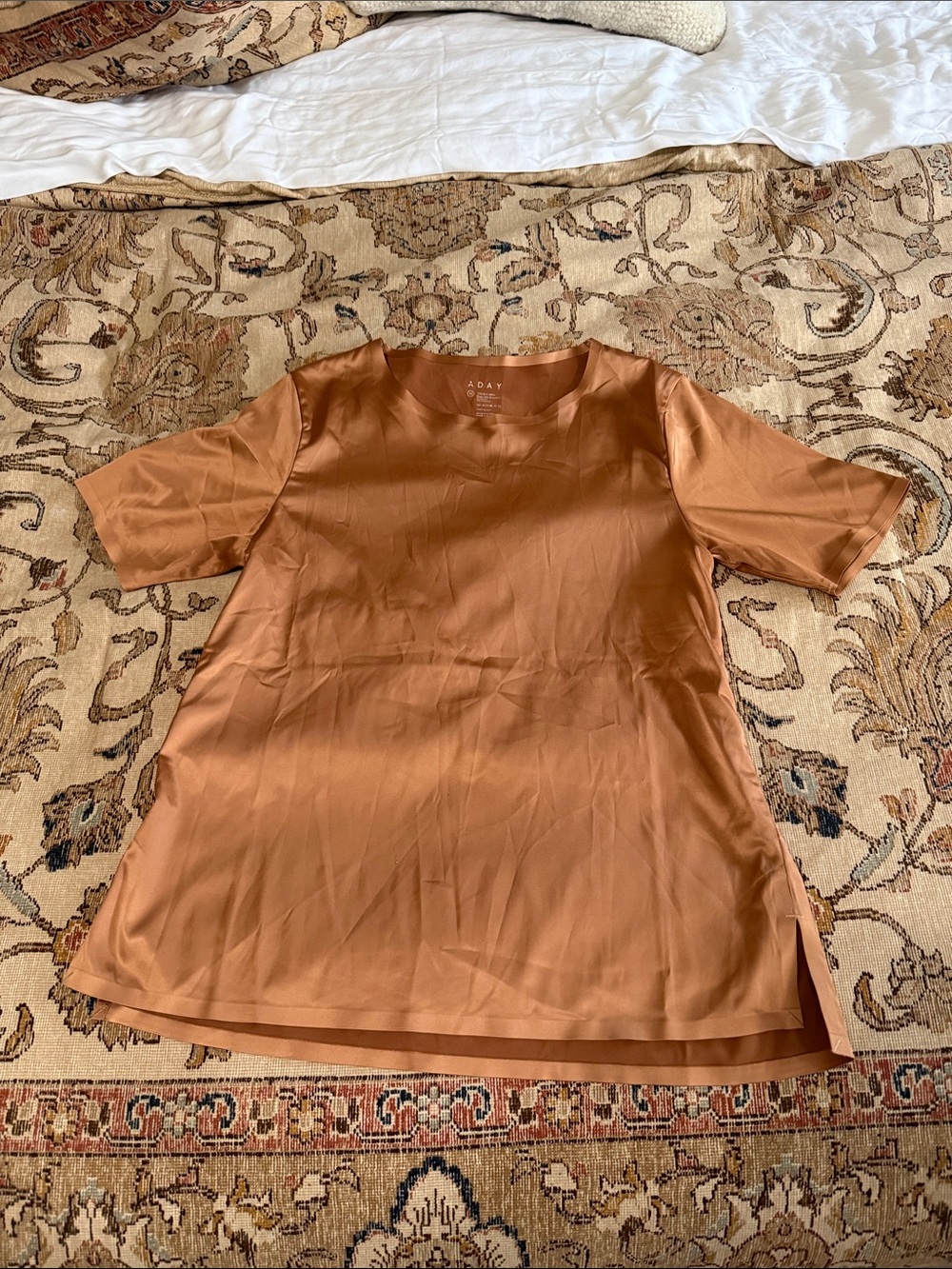 ADAY Short Sleeve Tunic Top in Burnt Orange Silky XS